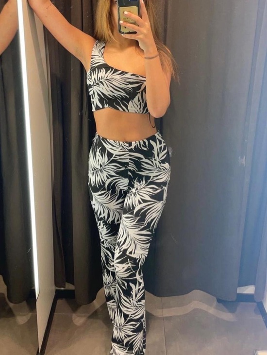 Zara Other - Zara Black White Tropical Palm Print Matching Set Crop Top Pants Small NWT